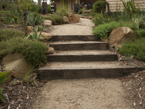Old railway sleeper steps